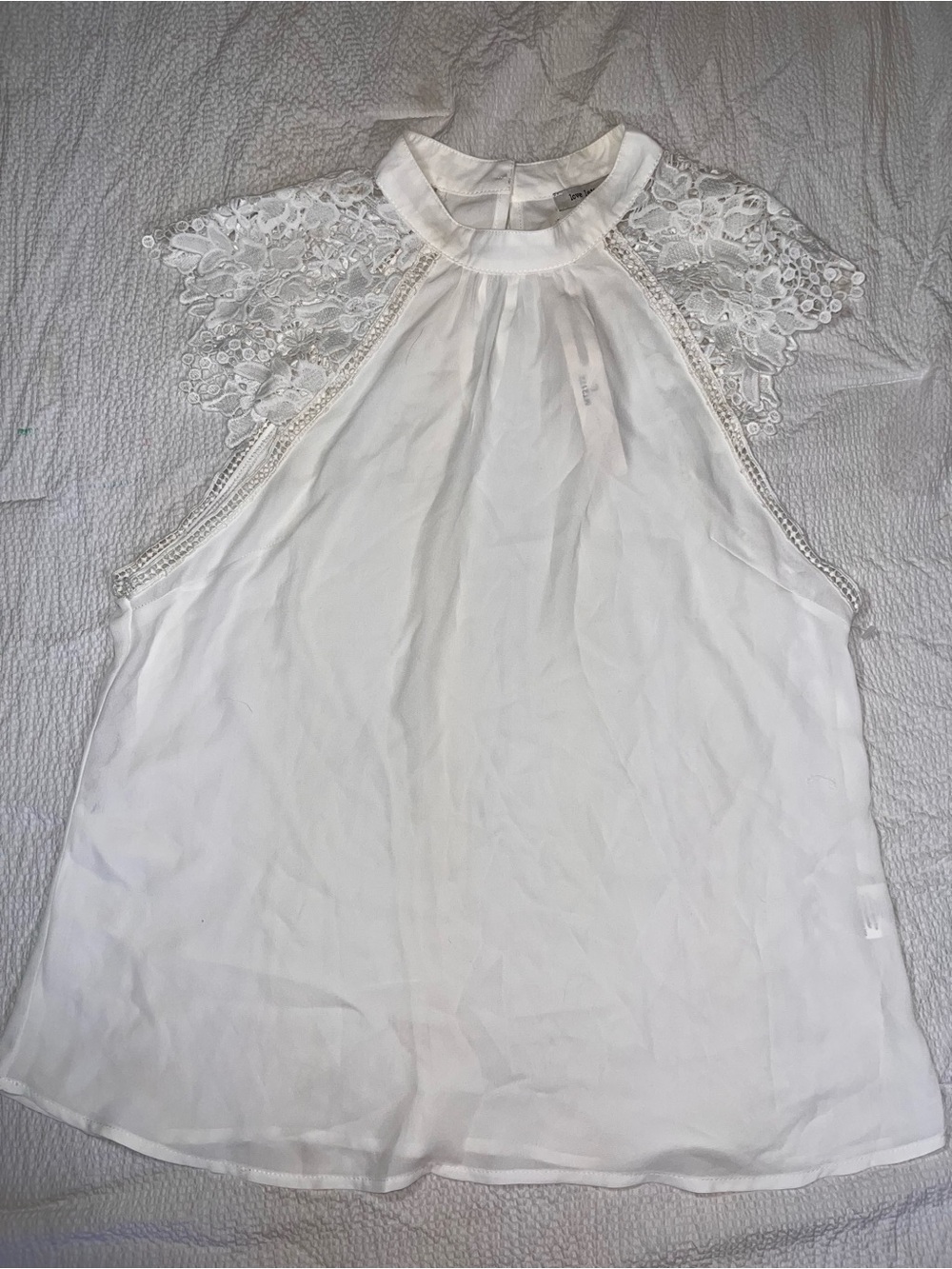High-Neck Lace Cap Sleeve Camisole - White
